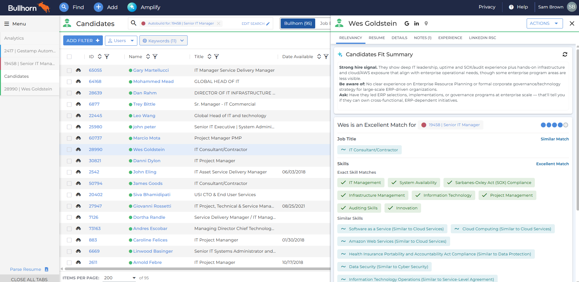 Applicant list screenshot